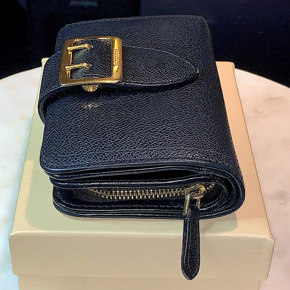 BURBERRY COMPACT ZIPPY WALLET BLACK LEATHER NOVA CHECK BOX DUST COVER HAMPSTEAD - Picture 7 of 15